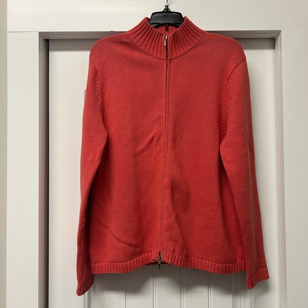 LL Bean Woman’s 100% Cotton Double Zippered Long Sleeve Cardigan 0 BUG4 Size L